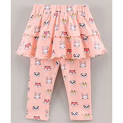 Babyhug Full Length Skeggings Animal Print - Peach