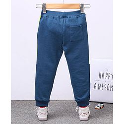 Babyhug Full Length Cotton Looper Track Pant With Zipped Side Pockets - Blue Green