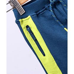 Babyhug Full Length Cotton Looper Track Pant With Zipped Side Pockets - Blue Green