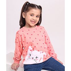 Babyhug Full Sleeves Sweatshirt Kitty Patch - Peach