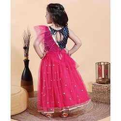Babyhug Sleeveless Sequin Choli with Lehenga and Dupatta  - Blue Pink