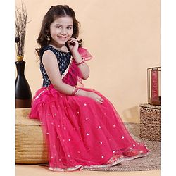 Babyhug Sleeveless Sequin Choli with Lehenga and Dupatta  - Blue Pink