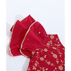Babyhug Flutter Sleeves Sequinned Choli & Lehenga With Dupatta Floral Print - Red Yellow