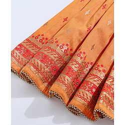 Babyhug Flutter Sleeves Sequinned Choli & Lehenga With Dupatta Floral Print - Red Yellow