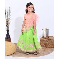 Babyhug Sleeveless Sequined Choli and Ghagra Set with Ruffled Dupatta - Pink