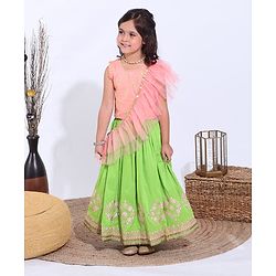 Babyhug Sleeveless Sequined Choli and Ghagra Set with Ruffled Dupatta - Pink