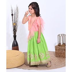 Babyhug Sleeveless Sequined Choli and Ghagra Set with Ruffled Dupatta - Pink
