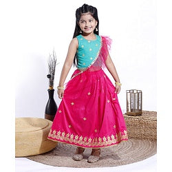 Babyhug Sleeveless Choli & Lehenga With Dupatta Embroidery - Turq Fuschia