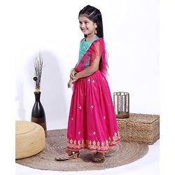 Babyhug Sleeveless Choli & Lehenga With Dupatta Embroidery - Turq Fuschia