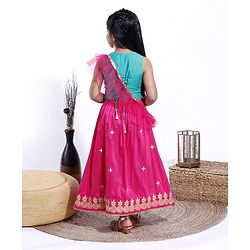 Babyhug Sleeveless Choli & Lehenga With Dupatta Embroidery - Turq Fuschia