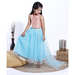 Babyhug Sleeveless Choli & Lehenga With Dupatta Sequins - Blue