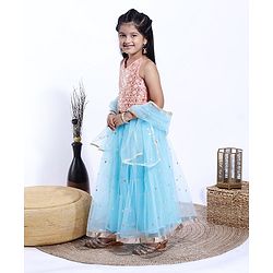 Babyhug Sleeveless Choli & Lehenga With Dupatta Sequins - Blue