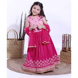 Babyhug Sleeveless Choli & Lehenga With Dupatta Embroidery - Pink