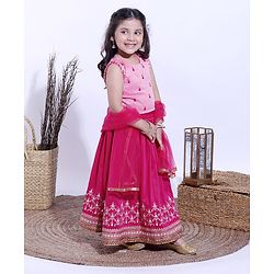 Babyhug Sleeveless Choli & Lehenga With Dupatta Embroidery - Pink