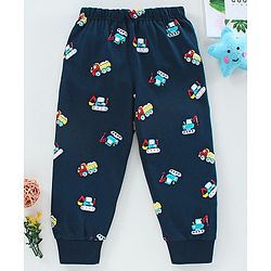 Babyhug Full Length Joggers Vehicle Print - Blue