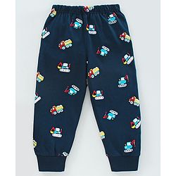 Babyhug Full Length Joggers Vehicle Print - Blue