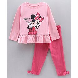 Babyhug Full Sleeves Top & Leggings Minnie Mouse Print - Pink