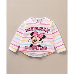 Babyhug Full Sleeves Striped Top & Pant Set Minnie Mouse Print- Pink