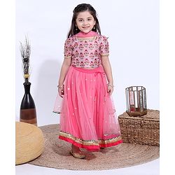 Babyhug Half Sleeves Choli & Lehenga With Dupatta - Pink