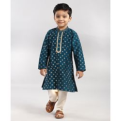 Babyhug Full Sleeves Printed Kurta & Pyjama - Blue Cream