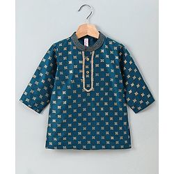Babyhug Full Sleeves Printed Kurta & Pyjama - Blue Cream
