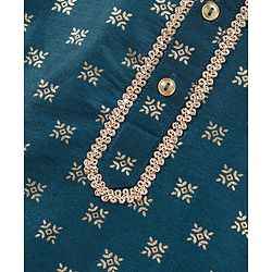Babyhug Full Sleeves Printed Kurta & Pyjama - Blue Cream