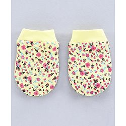 Babyhug 100% Cotton Mittens Solid Floral Printed Pack of 3 - Pink Yellow Blue