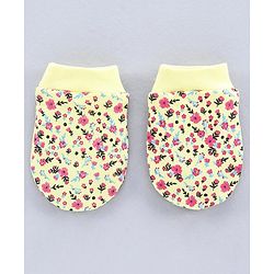 Babyhug 100% Cotton Mittens Solid Floral Printed Pack of 3 - Pink Yellow Blue