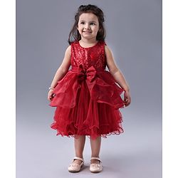 Babyhug Sleeveless Embellished Frock Bow Applique - Red