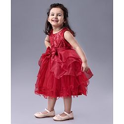 Babyhug Sleeveless Embellished Frock Bow Applique - Red