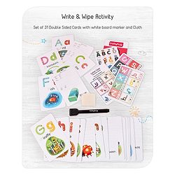 Babyhug Little Gems Jumbo Alphabets Write N Wipe Double Sided Activity Flash Cards with Excercise Book - 31 Pieces