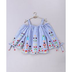 Babyhug Cold Shoulde Stripe Top Floral Print - Blue