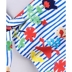 Babyhug Cold Shoulde Stripe Top Floral Print - Blue