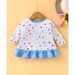 Babyhug Full Sleeves Top Hearts Print - White Melange