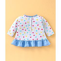 Babyhug Full Sleeves Top Hearts Print - White Melange