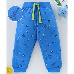 Babyhug Full Length Lounge Pant With Drawstring Guitar Print - Blue