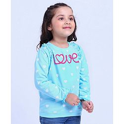Babyhug Full Sleeves Sweatshirt Text Embroidery & Frill Detailing - Blue