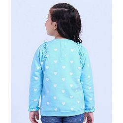 Babyhug Full Sleeves Sweatshirt Text Embroidery & Frill Detailing - Blue