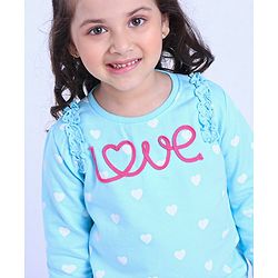 Babyhug Full Sleeves Sweatshirt Text Embroidery & Frill Detailing - Blue
