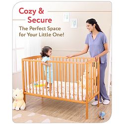 Babyhug Malmo Wooden Cot with 3 Level Height Adjustment & Plug and Play Assembly - Natural| Solid Pinewood| Convert to Junior Bed| Smooth Edges