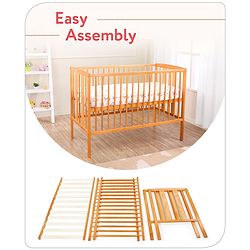 Babyhug Malmo Wooden Cot with 3 Level Height Adjustment & Plug and Play Assembly - Natural| Solid Pinewood| Convert to Junior Bed| Smooth Edges