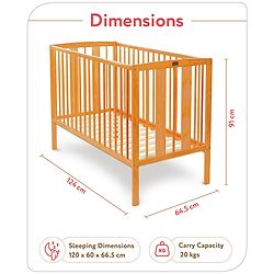 Babyhug Malmo Wooden Cot with 3 Level Height Adjustment & Plug and Play Assembly - Natural| Solid Pinewood| Convert to Junior Bed| Smooth Edges