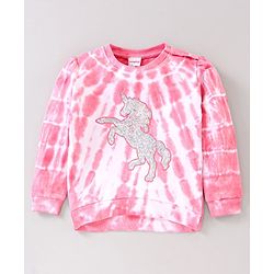 Babyhug Full Sleeves Tee & Lounge Pant Sequinned Unicorn Embroidery - Pink White
