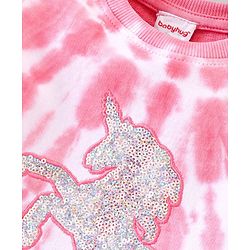 Babyhug Full Sleeves Tee & Lounge Pant Sequinned Unicorn Embroidery - Pink White