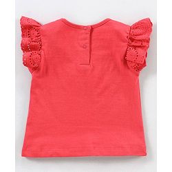 Babyhug Short Frill Sleeves Top and Skirt Set with Sequins Floral Print - Red White