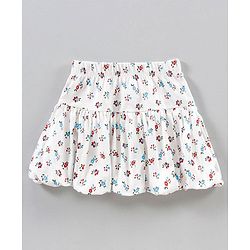 Babyhug Short Frill Sleeves Top and Skirt Set with Sequins Floral Print - Red White