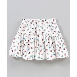 Babyhug Short Frill Sleeves Top and Skirt Set with Sequins Floral Print - Red White