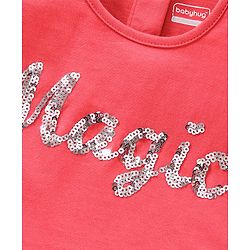 Babyhug Short Frill Sleeves Top and Skirt Set with Sequins Floral Print - Red White