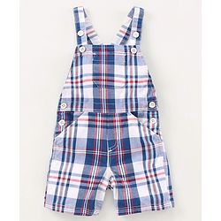 Babyhug Half Sleeves Tee and Dungaree Set Checks - Red