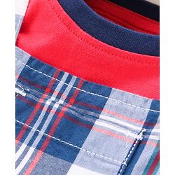 Babyhug Half Sleeves Tee and Dungaree Set Checks - Red